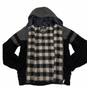 Scotch & Soda full zip wool blend sweater hooded with a plaid liner jacket